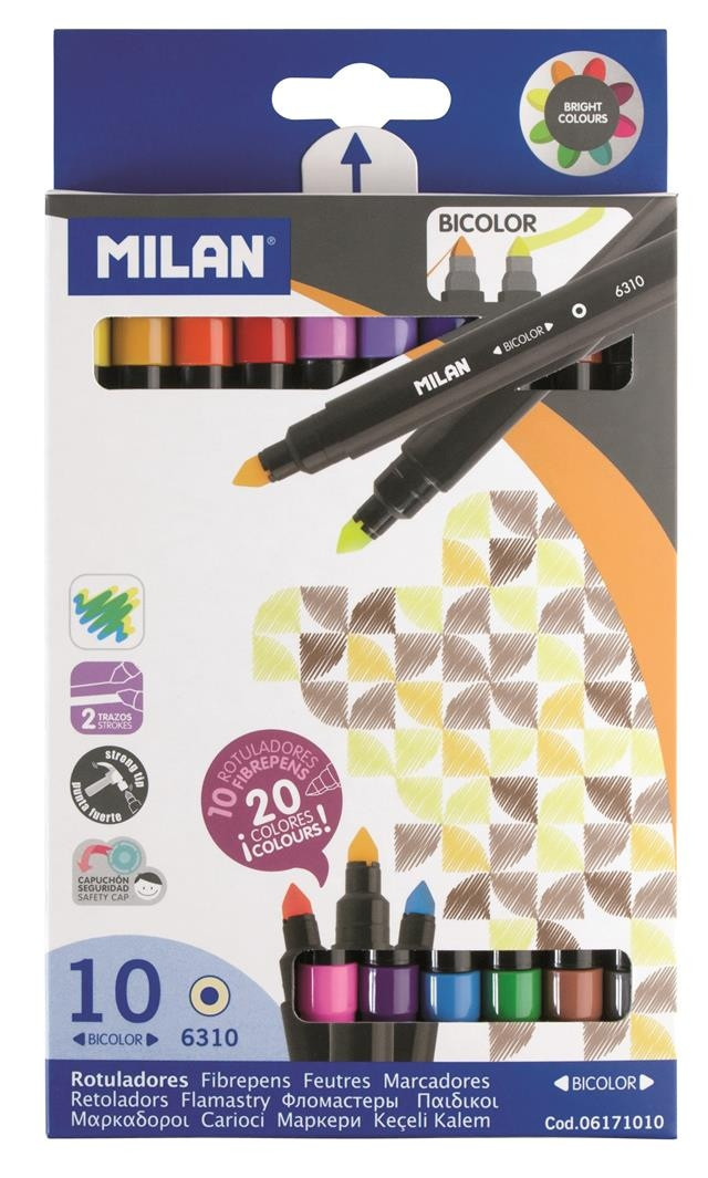 Pisaki dwustronny 10szt - 20kol. Bicolor Milan